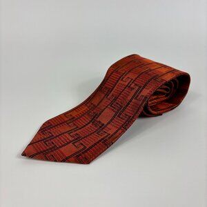 Vintage Enzo Brunatti Tie Orange Copper Black Geometric Lines 100% Silk NY